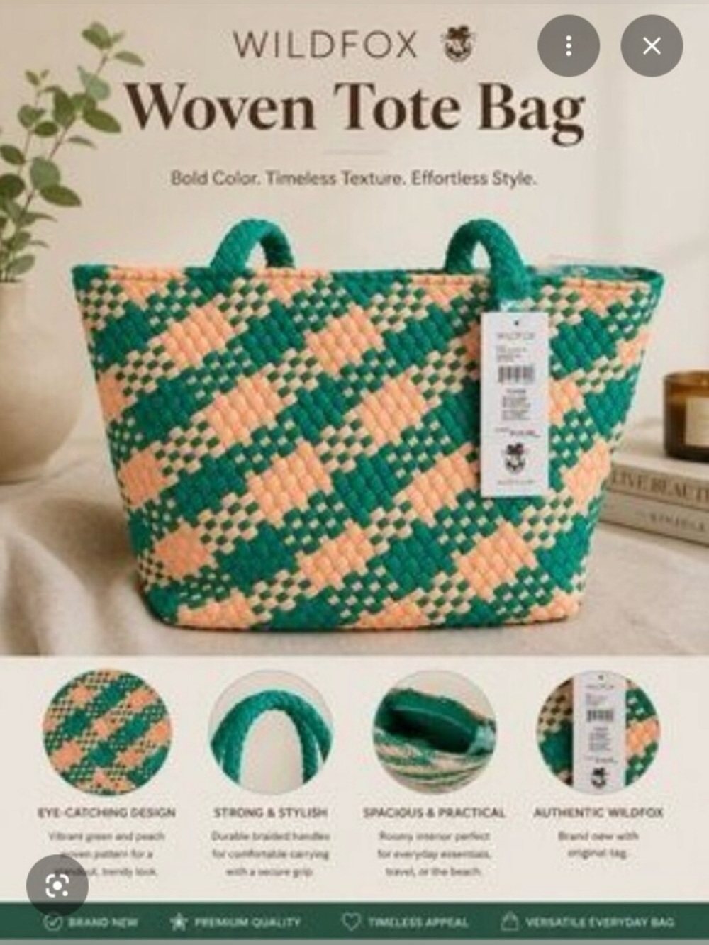 Wildfox Large Woven Double Handle Tote Bag